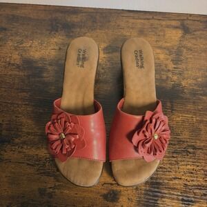 Walking Cradles Candice Flowered Sandals Womens Sz 8N Red‎ Wedge